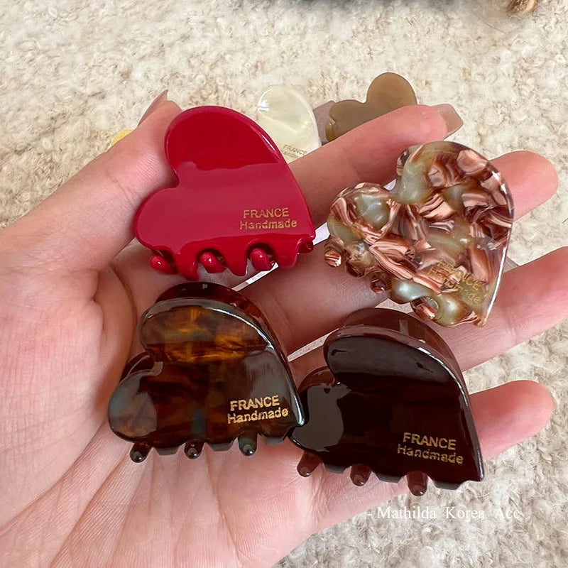 3.5cm Small Heart Shaped Hair Claw, Cute Acetate Mini Hair Crab Clips Fashion Hair Accessories for Women Girls Daily Use