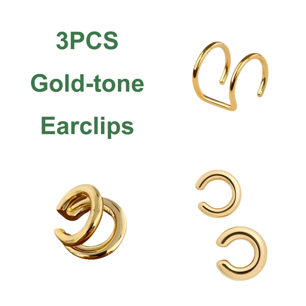 Stacking Punk Double C-shaped Ear Cuffs for Women Non Piercing Earrings Clip On Fake H close-up view