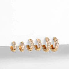 New Gold Plated Huggie Earrings with CZ Zircon Thin Ear Hoops Cartilage Earring for Wo close-up view