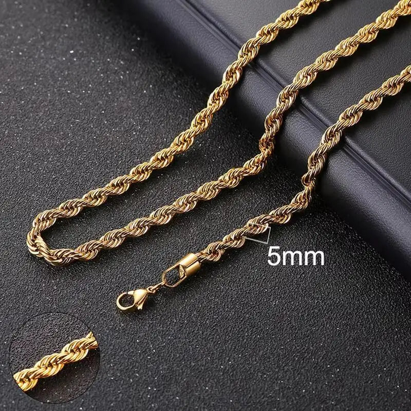 Vnox Twist Rope Chain Necklace for Men Women | Waterproof Stainless Steel Unisex Chai alternate view