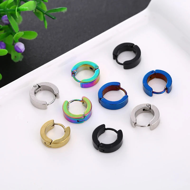 1/5 Pairs Men Women Punk Rock Stainless Steel Huggie Ear Circle Earring Piercing Push-Ba detail view