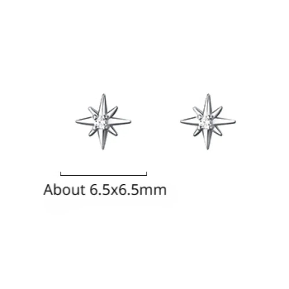 925 Sterling Silver Geometric Eight Star Stud Earrings for Women Funny Korean Zircon Sma detail view