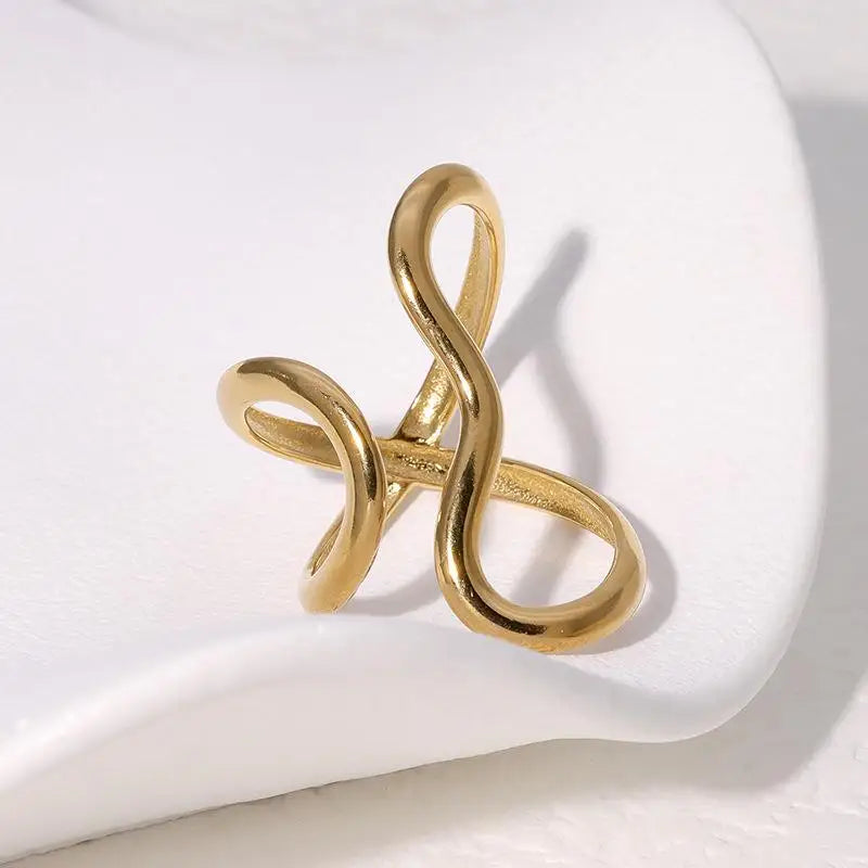 Fashion Stainless Steel Waterproof Open Ring Personality Charms PVD Real Gold 18K Plat close-up view