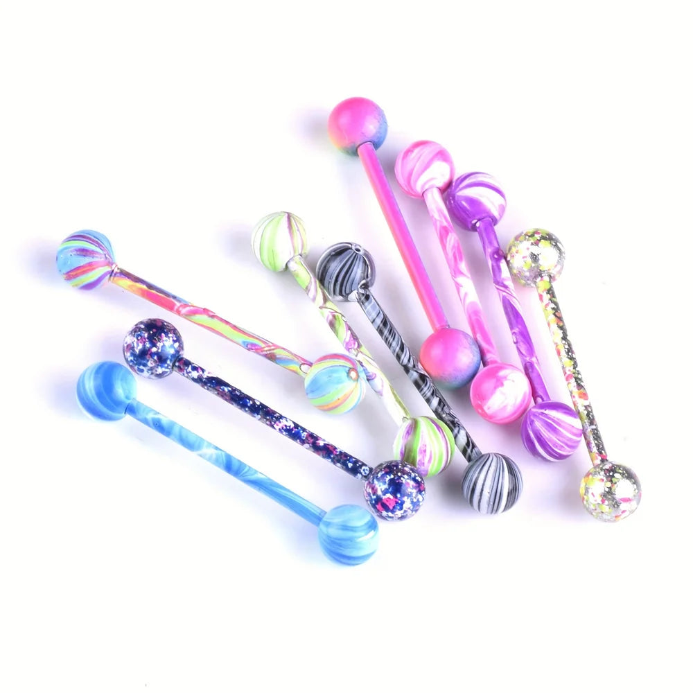10pcs/set Tongue Rings Barbells Piercing Colorful Stainless Steel Ball Tongue Rings additional angle