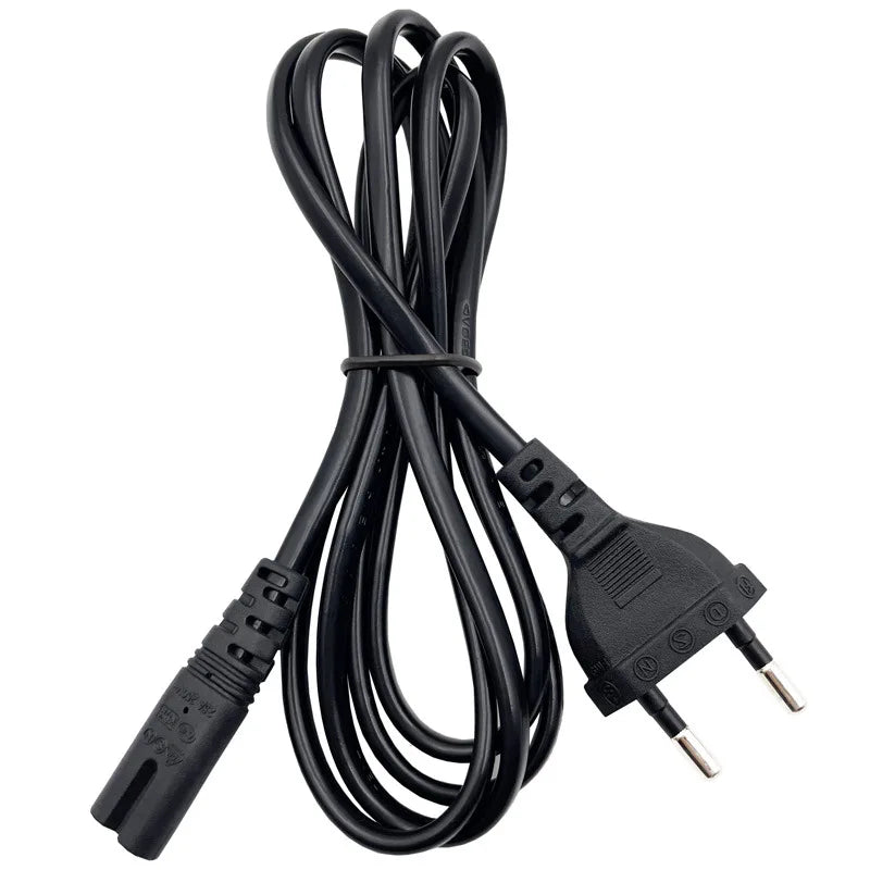 Black EU Power Plug Cable 1.5m 2-Pin IEC320 C7 Power Cord | Replacement Charger Cable close-up view