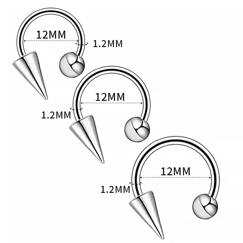 16G Stainless Steel Cone Septum Ring Horseshoe Nose Piercing Spike Lip Tragus Helix additional angle