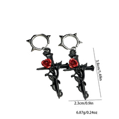 Gun-black Cross Rose Earrings Gothic Halloween Happy Night Rock Hip Hop Jewelry Earrin close-up view