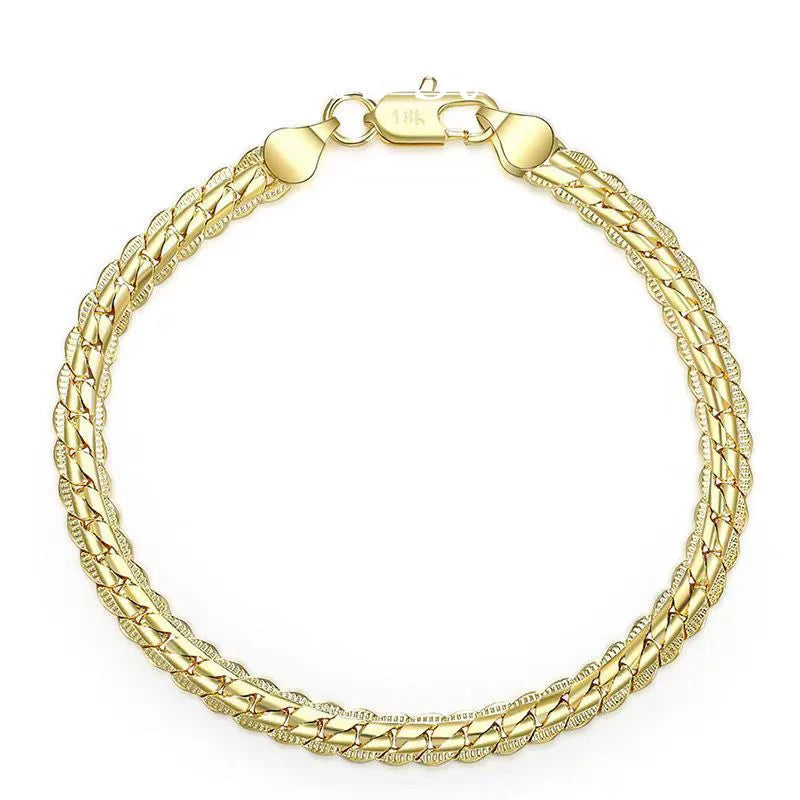 925 Sterling Silver, 18K Gold, 5mm Embossed Bracelet - Fashionable for Men and Wome additional angle