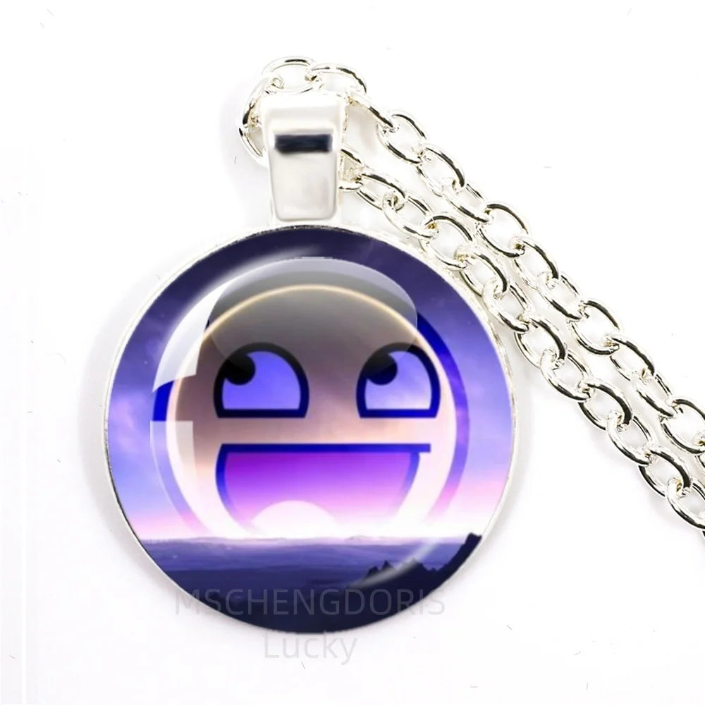 Funny Meme Cartoon Glass Pendant Necklace | Unisex Party Jewelry Gift lifestyle view