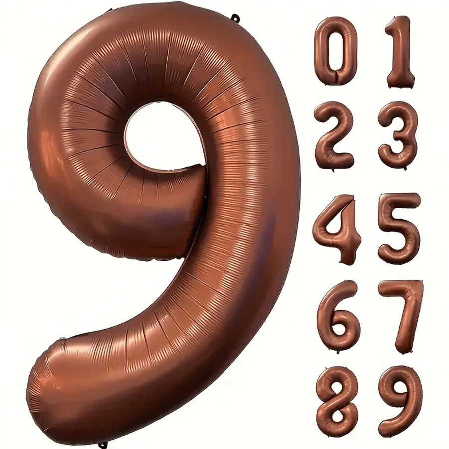Foil Number Balloons 40 Inch | Brown Birthday Party Decor close-up view