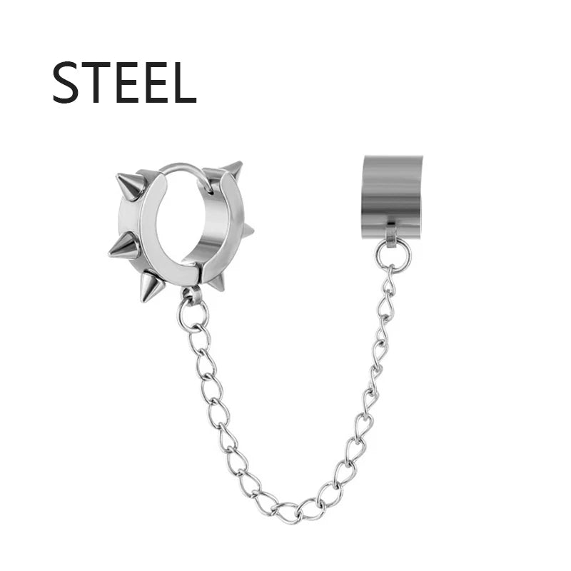 Punk Cross Tassel Earrings | Gothic Hip Hop Chain Stud Earrings additional angle