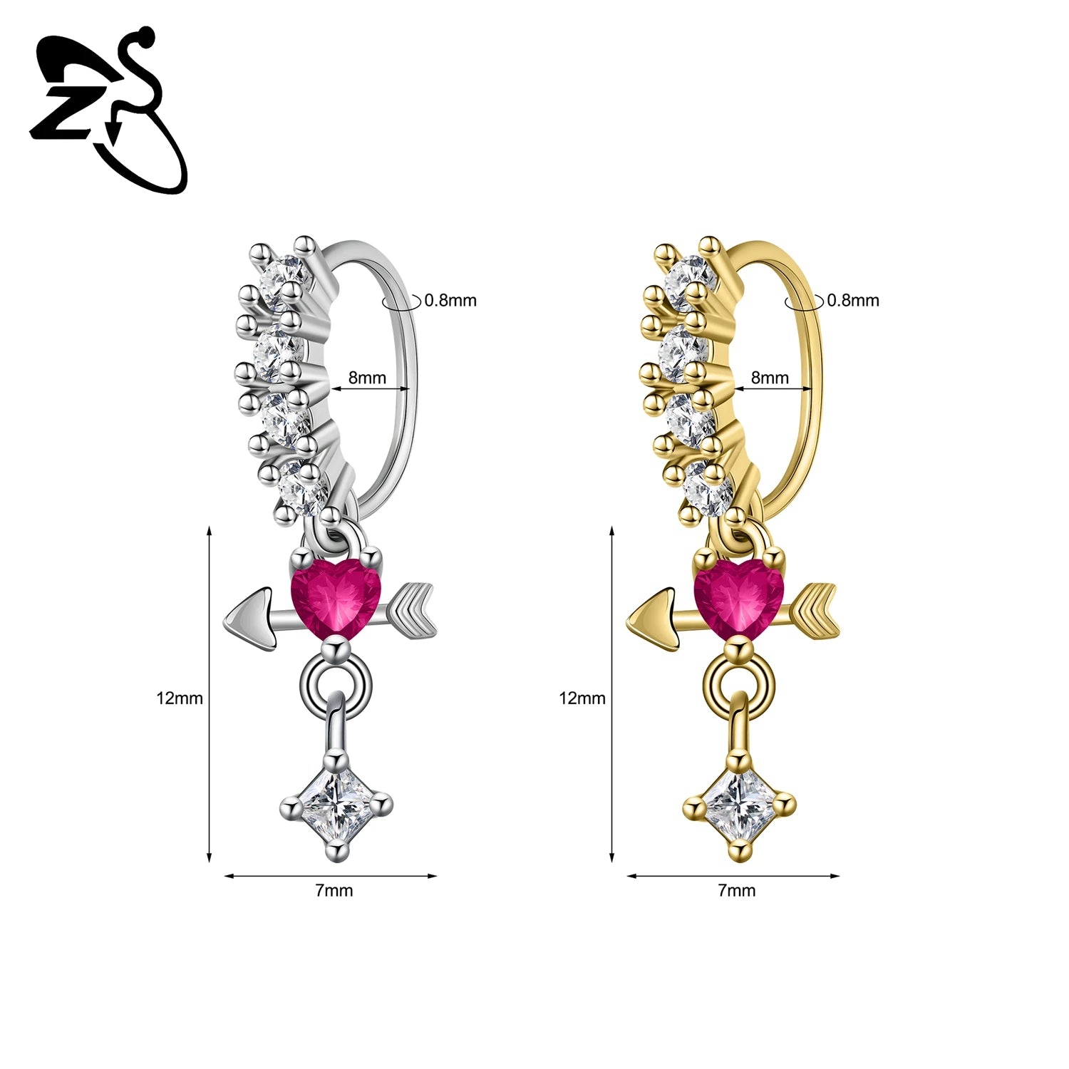 ZS 1 Piece 20G Trendy Hoop Nose Rings Women Moon Star Flower Pendant Septum Piercing Ear detail view
