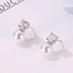 925 Sterling Silver Earrings Pearl Classic for Women Wedding Engagement Fine Jewelry L close-up view
