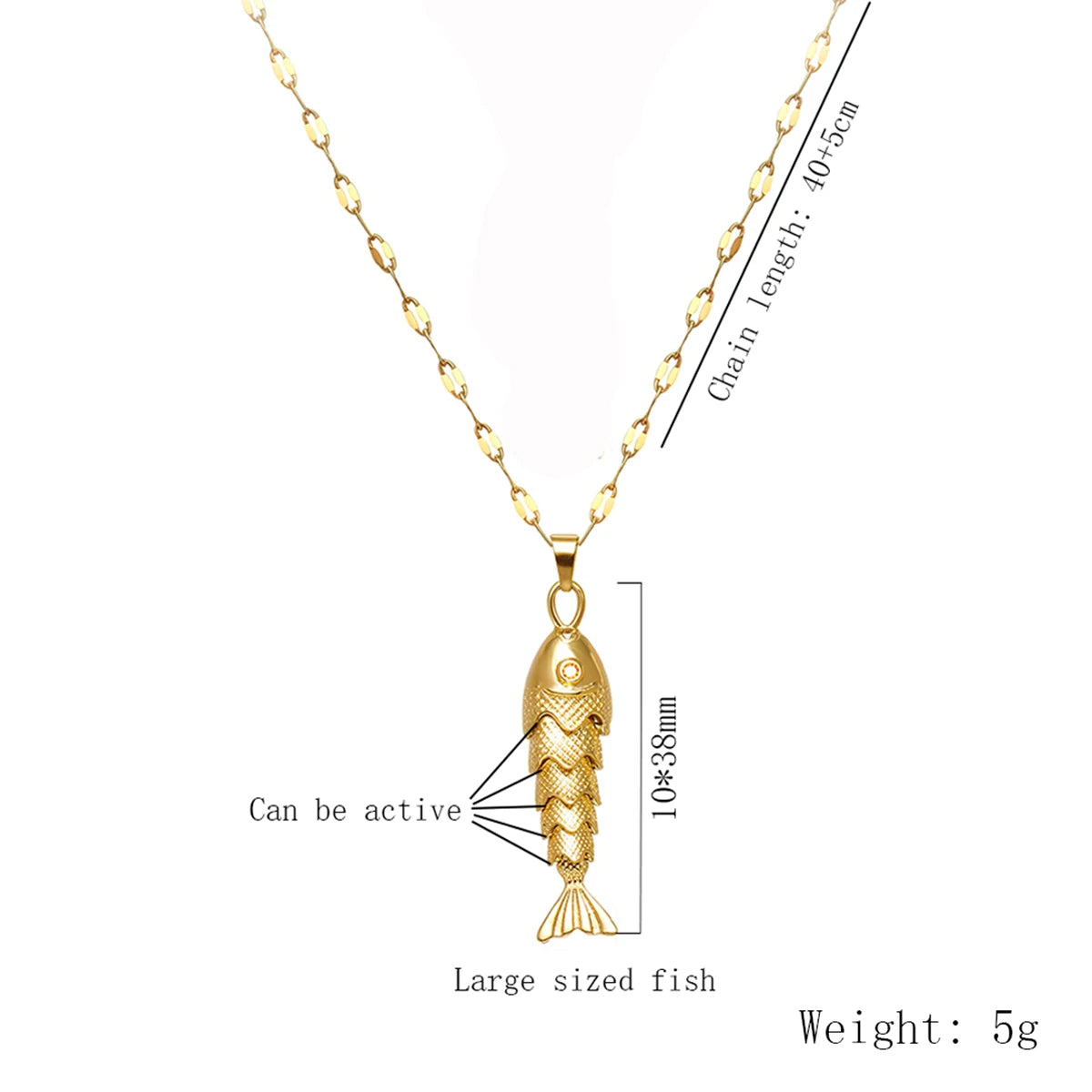 Trendy Gold-Plated Retro Personality Agile Small Fish Necklace for Women Anti-Aller additional angle