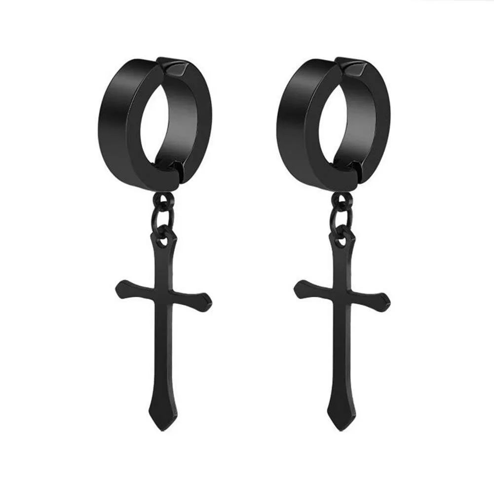 1/6 Pairs Stainless Steel Cross Pendant Clip Earring Non Piercing Fake Hoop Stud Earr alternate view