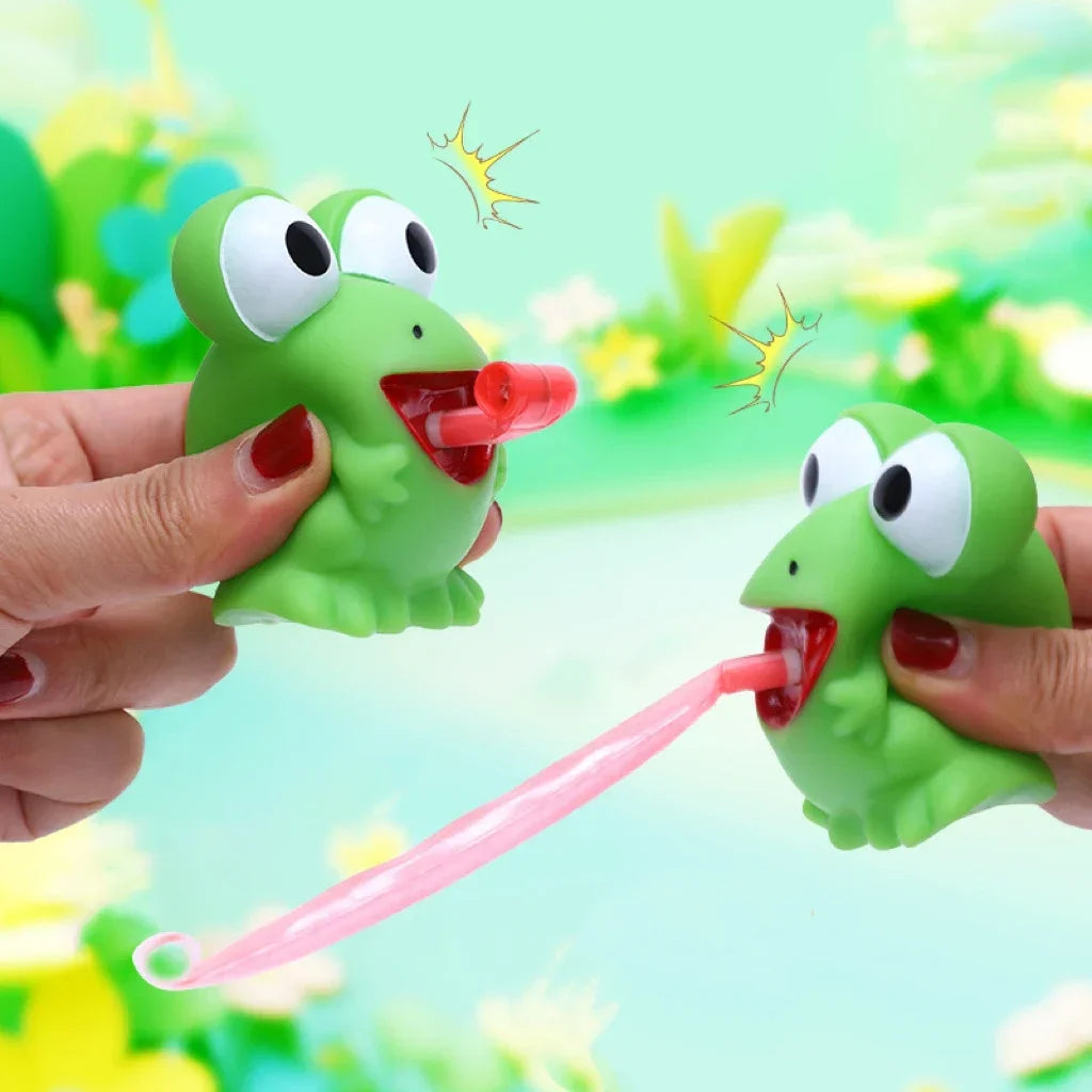 Creative Fidget Decompression pinch toy Frog Dinosaur Sticking Tongue Out Relieve Stre close-up view