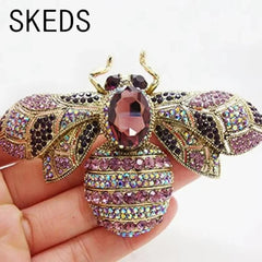 SKEDS Luxury Exaggerated Vintage Women Crystal Bee Brooch Pin Fashion Elegant Lady Exquisite Insect Rhinestone Badges