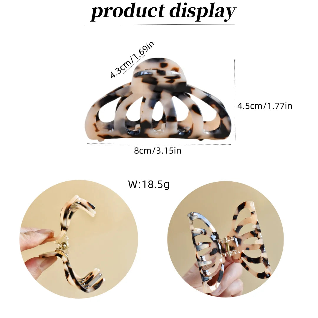 1PC Women's Acetate Hollow Claw Premium Hair Accessories Back Head Bun Shark Clip Non-Slip Hair Clip Holiday Gift Casual
