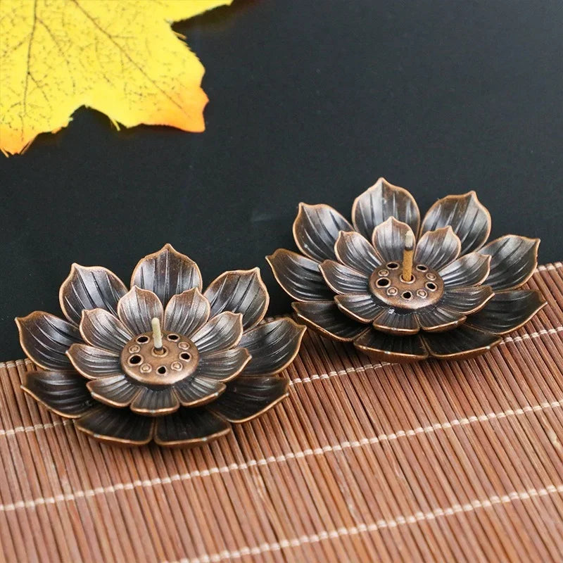 Porous Lotus Incense Holder Tray | Zen Metal Sandalwood Incense Burner Plate lifestyle view