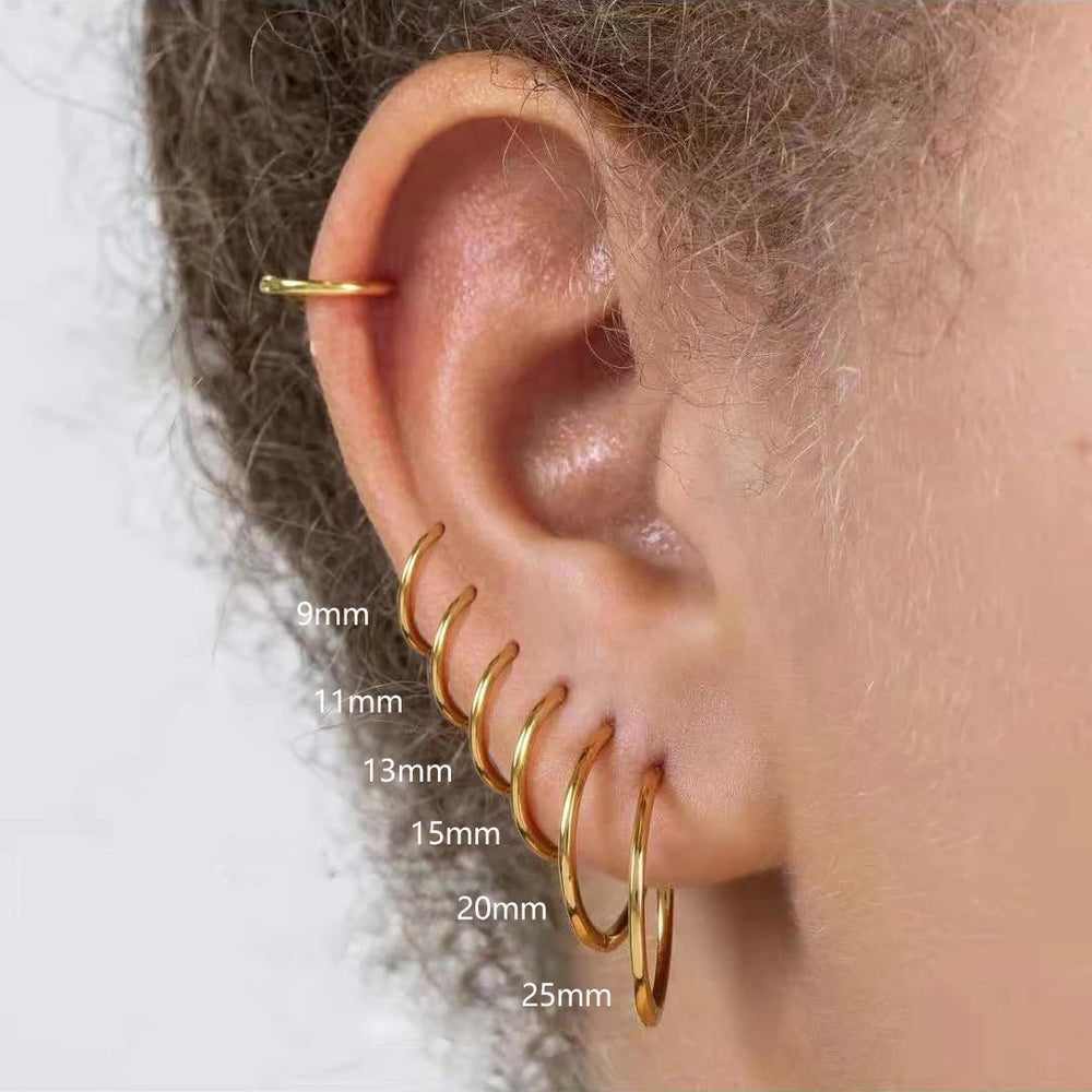 Gold Hoop Earrings for Women | Stainless Steel Round Huggies alternate view