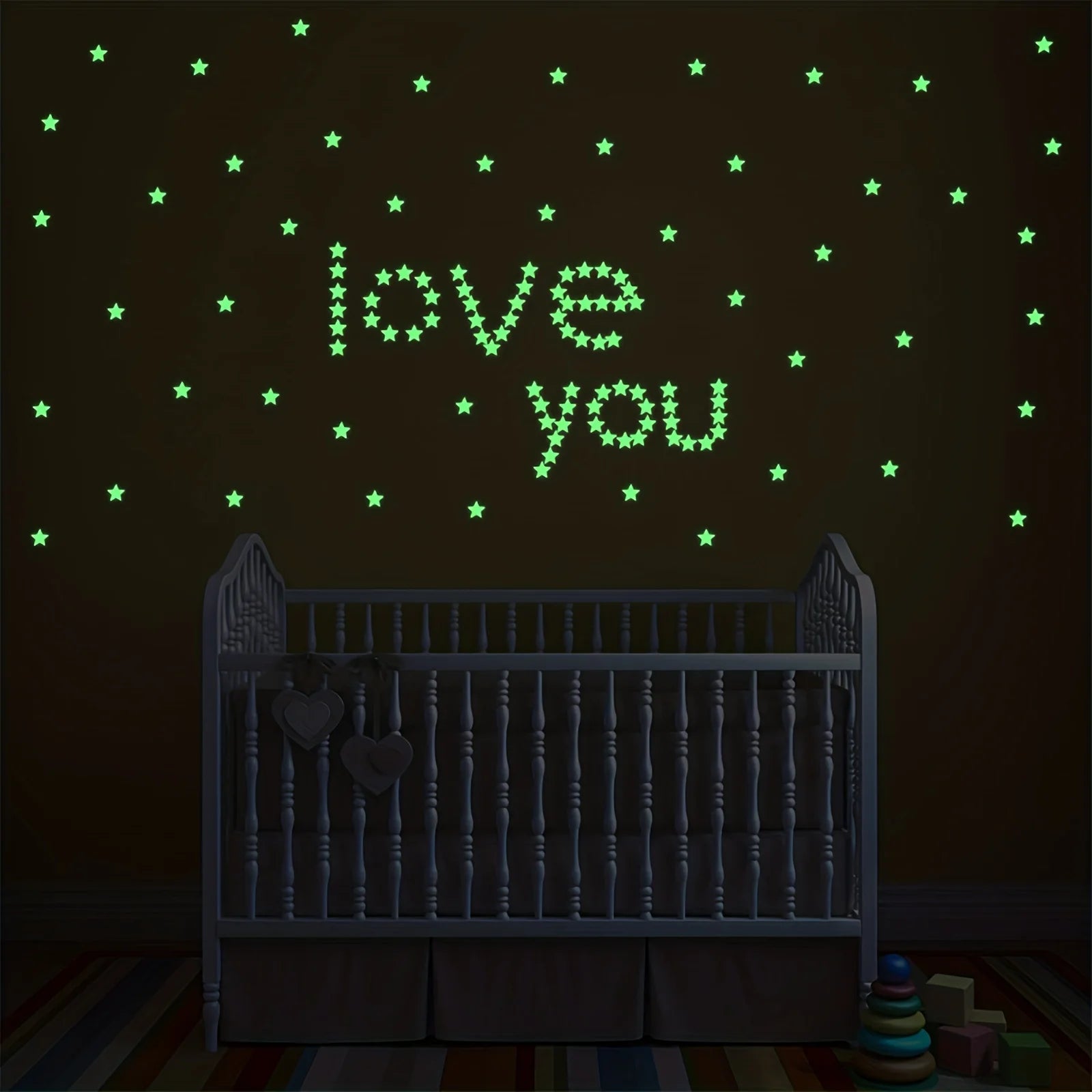 100 Pcs Glow in The Dark Stars and Moon Wall Stickers | 3D Luminous Starry Sky Decor close-up view