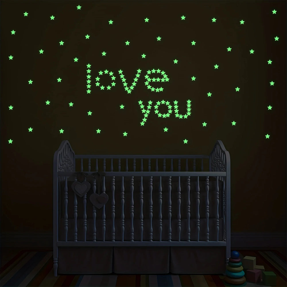 100 Pcs Glow in The Dark Stars and Moon Wall Stickers | 3D Luminous Starry Sky Decor close-up view