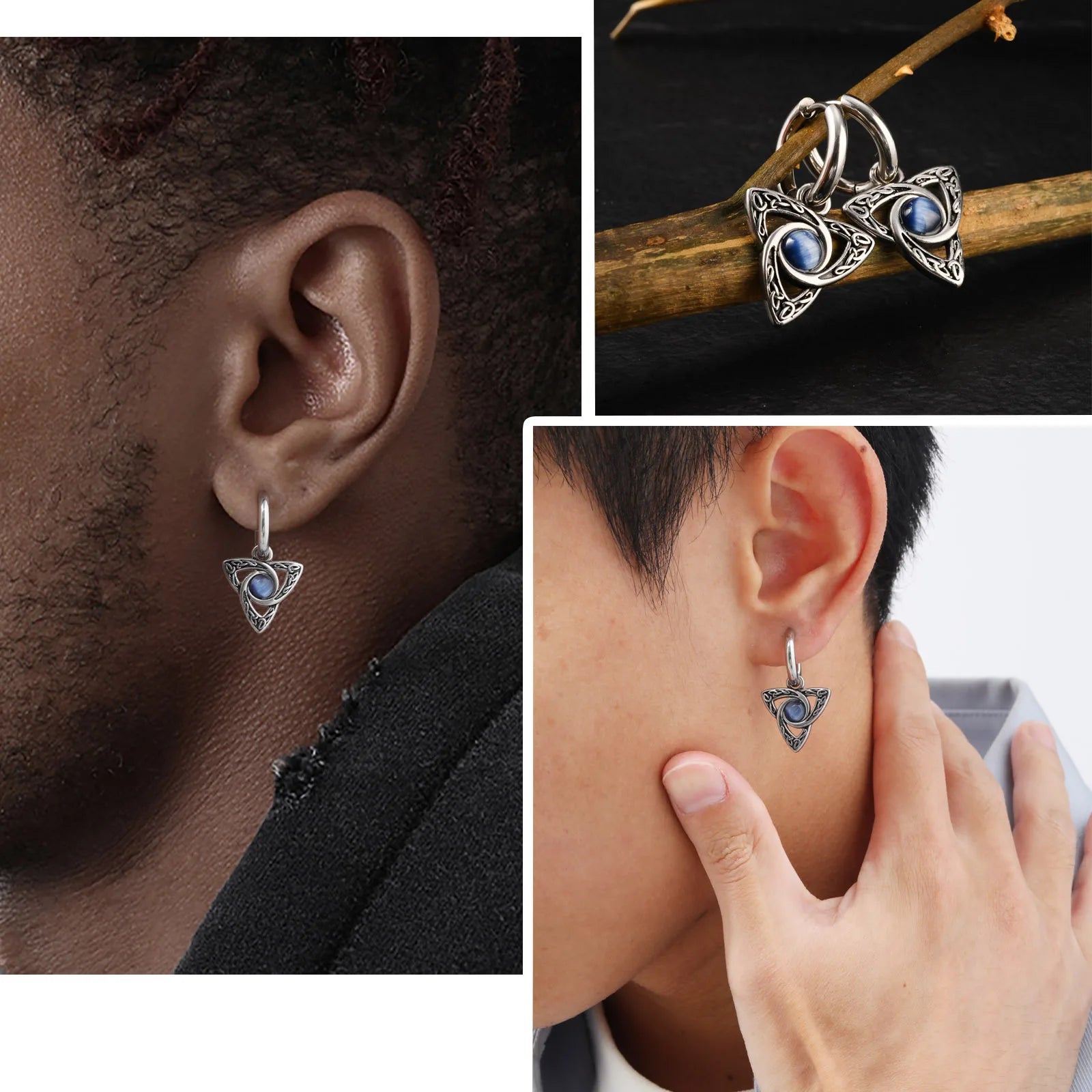Stainless Steel Moonstone Hoop Earrings for Men | Punk Hip Hop Jewelry Gift lifestyle view