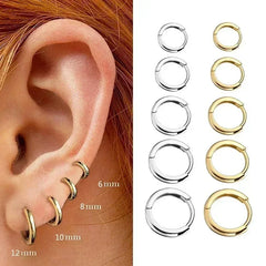 2pcs Fashion Hoop Earrings, Gold Color Tiny Cartilage Earrings Piercing Jewelry Trendy Female Hoops