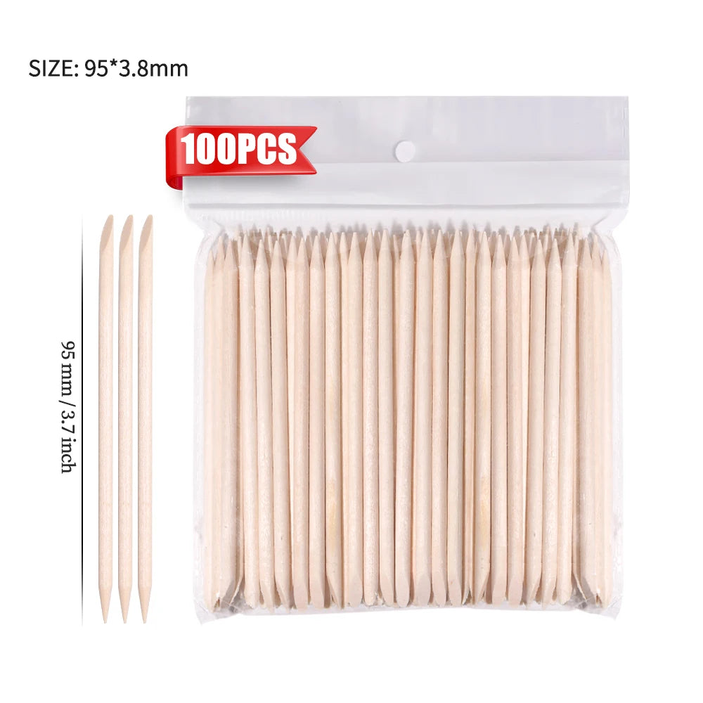 100PCS Cuticle Pusher Remover Nail Art Tools Beechwood Stick Sticks Rhinestones Picke alternate view