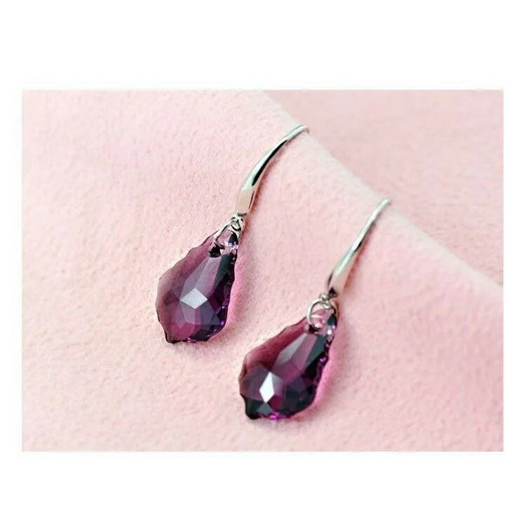 Purple Crystal Drop Pendant Necklace Set Zinc Alloy Trendy Women's Jewelry Set additional angle