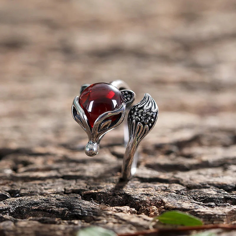 Sweet Little Fox Animal Garnet Stone Thai close-up view