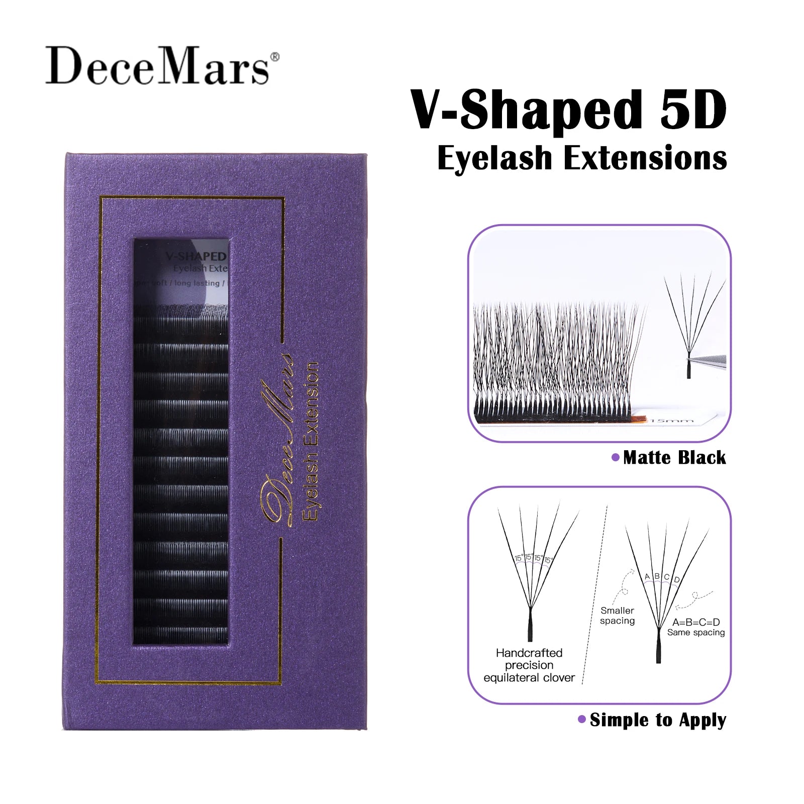 DeceMars V-shaped 3D 4D 5D 6D Eyelash Extensions | Matte Black 12 Rows Tray detail view