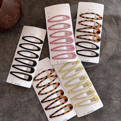 6pcs/pack Geometric Leopard Solid Snap Hairpins Fashion Alloy Bobby Pins Water-drop Oval Hair Clips