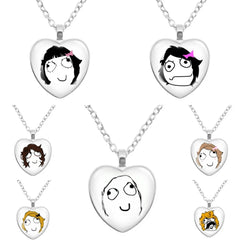 Rage Comic Necklace Derp Face Trollface Funny Meme Cartoon Glass Heart Shape Pendant Chain Necklace