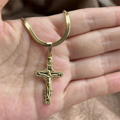 Stainless Steel Jesus Cross Necklace | Christian Pendant Jewelry for Men and Women close-up view