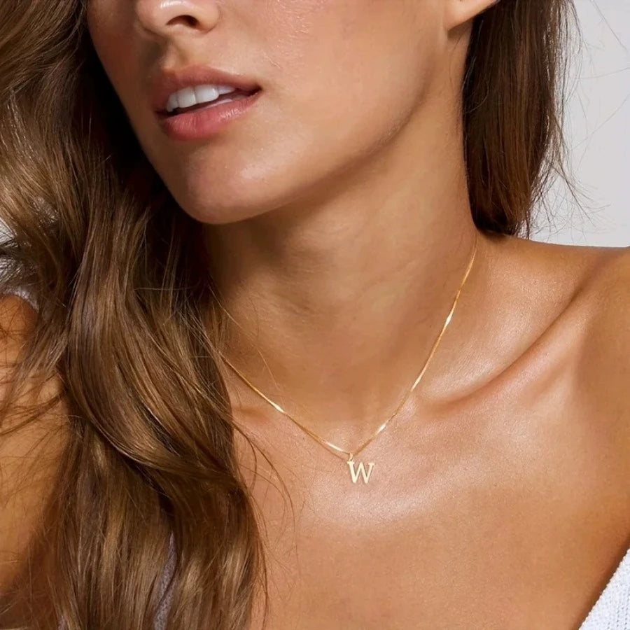 A-Z Initial Necklace 18K Gold Plated Necklace Cute Letter Stainless Steel Necklace for close-up view