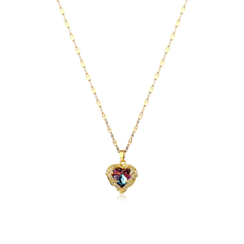 Stainless Steel Crystal Heart Pendant Necklace | Ocean Blue Jewelry for Women lifestyle view