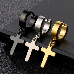 2pc Stainless Steel Men Cross Stars Punk Dangle Earrings Gothic Woman Cross Ear Hoop Earrings Huggie