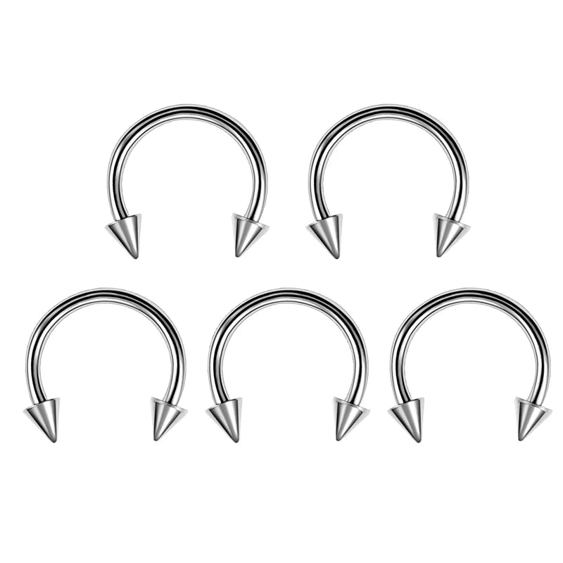 5pc Stainless Steel C Shape Septum Piercing Nose Ring Cartilage Earrings For Women Men close-up view