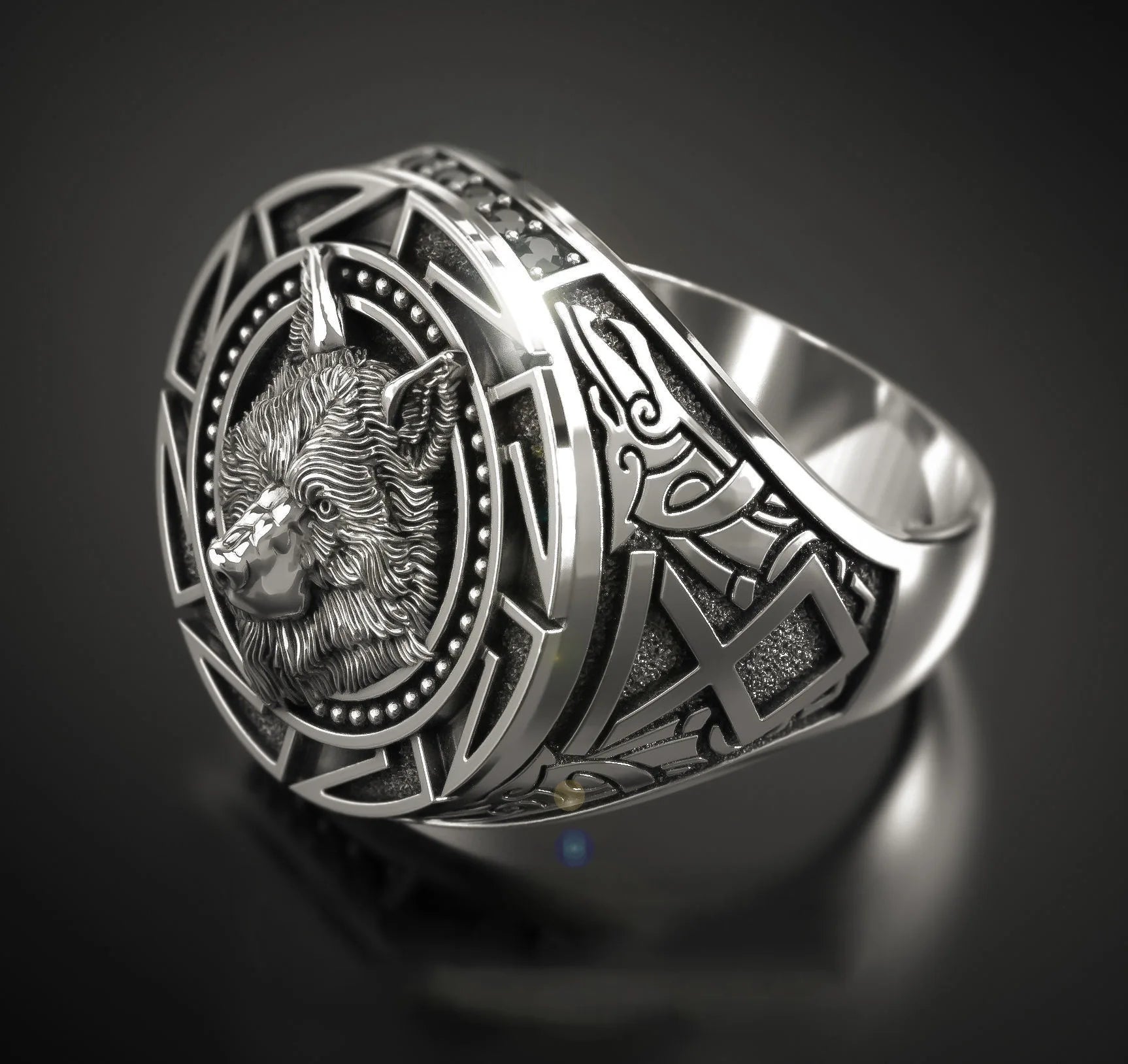 925 Sterling Silver Ring Retro Wolf Totem Thai Silver Ring Warrior Wolf Head Men's Ri alternate view