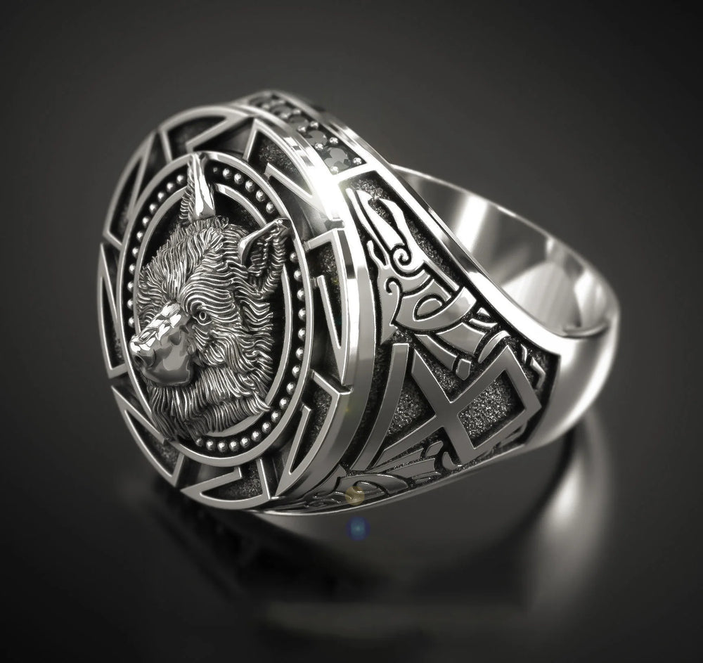 925 Sterling Silver Ring Retro Wolf Totem Thai Silver Ring Warrior Wolf Head Men's Ri alternate view