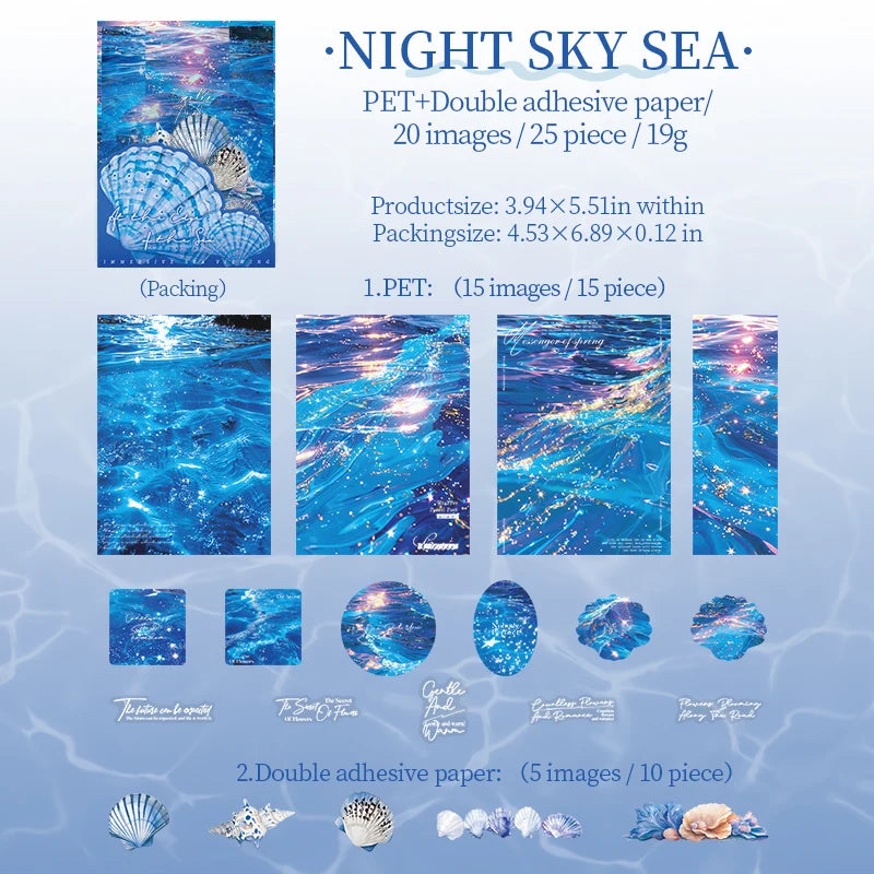 25 Sheets Blue Ocean Theme Dual Texture Sticker Pack | Scrapbook and Journal Decor Se alternate view