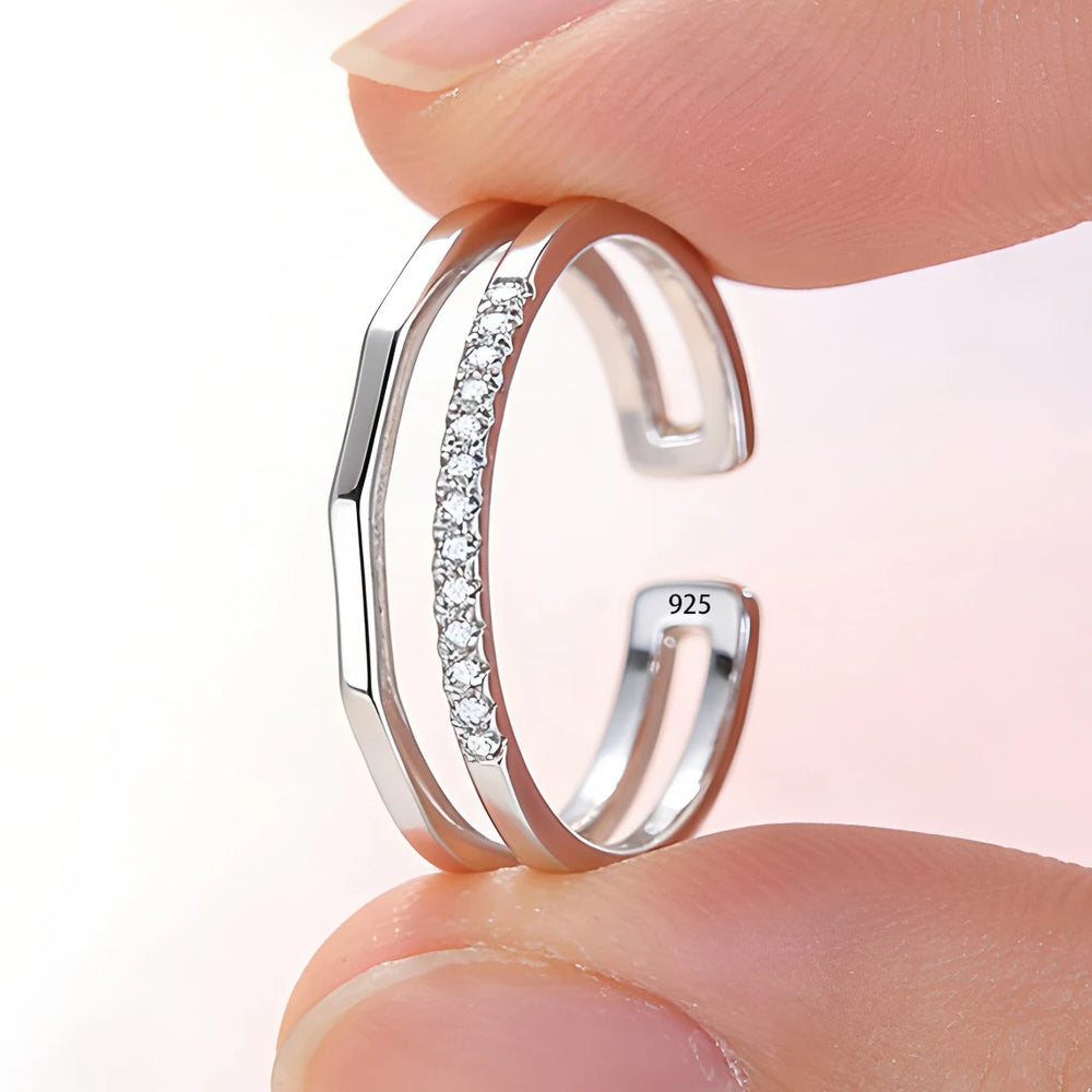 VENTFILLE 925 Sterling Silver Flower Lace Ring Korean Fashion Opening Inlaid CZ Adjust close-up view