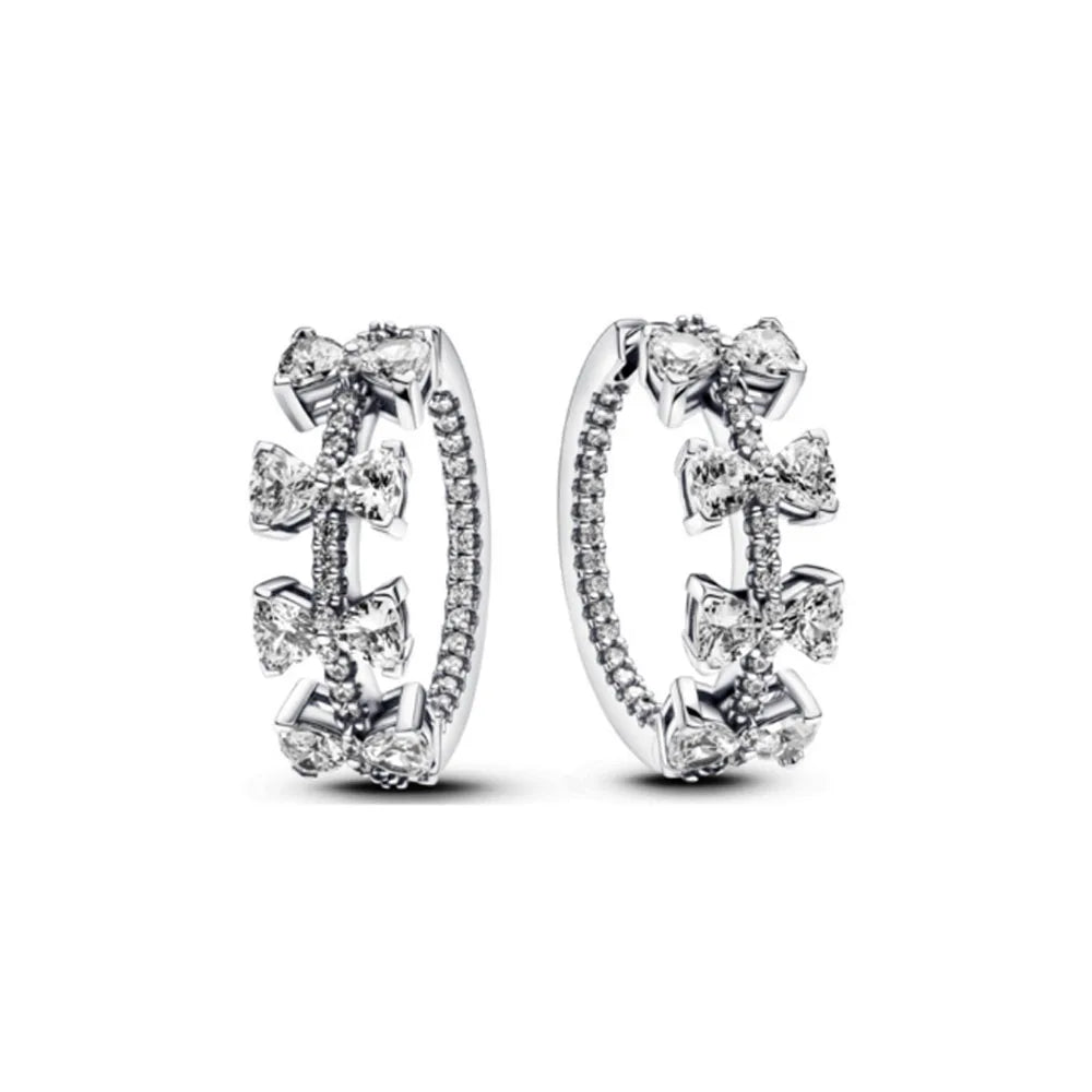 925 Silver Heart Snowflake Moon Earrings | Fine Stud Earrings for Women close-up view