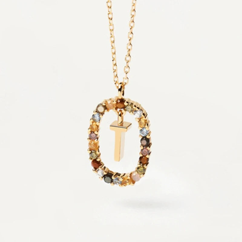 925 Sterling Silver Gold Initial Necklace | Personalized Letter Pendant with Zirconia close-up view
