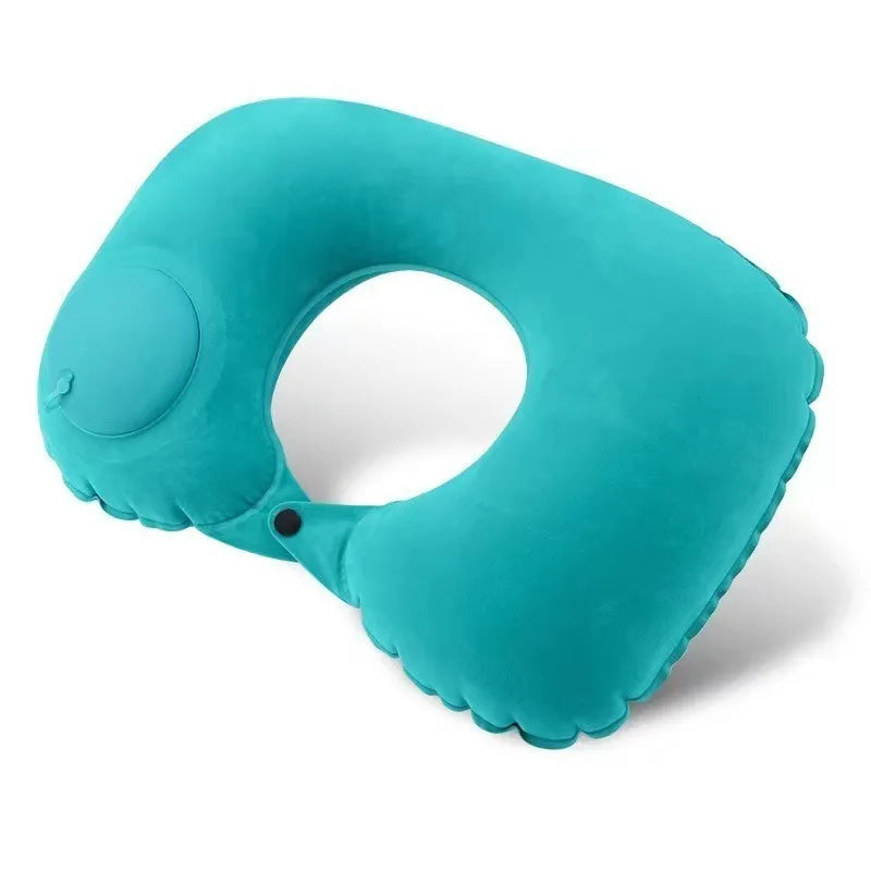 U-Shape Inflatable Travel Pillow | Portable Neck Support for Flight and Commute close-up view