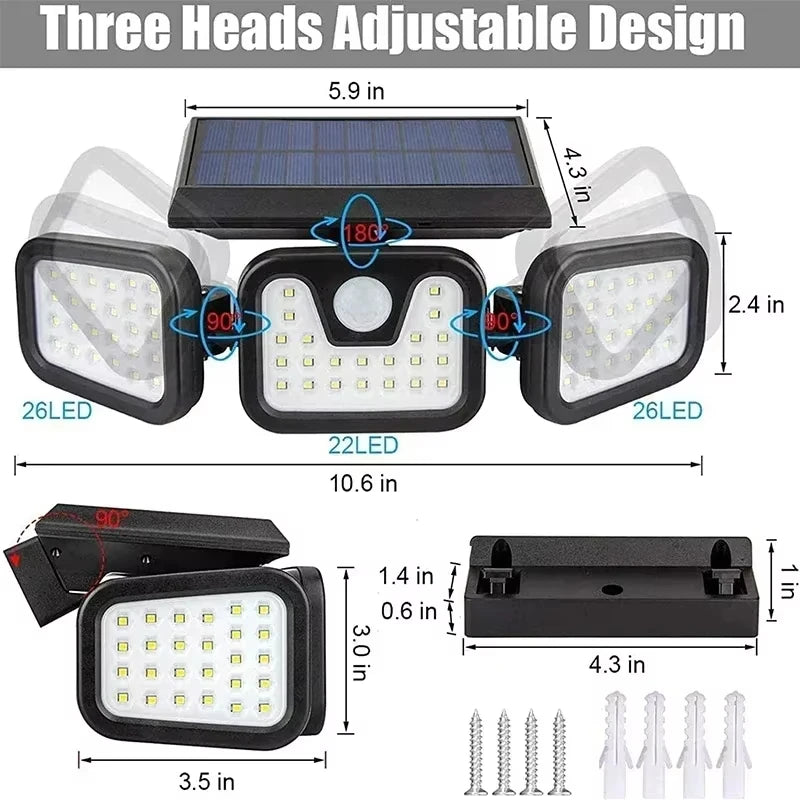 Led Solar Light Outdoor Motion Sensor Human Induction Adjustable Head Waterproof So additional angle