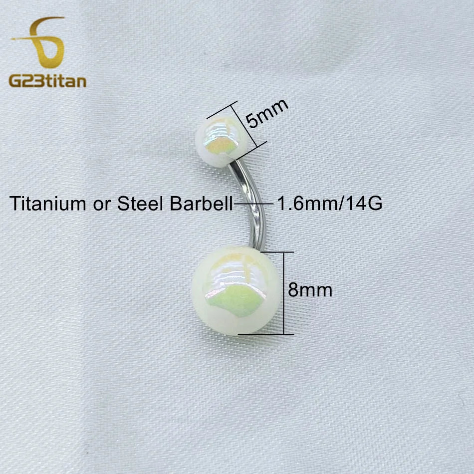 Fashion Titanium Steel Barbell Belly Button Rings 6-16mm Colorful Acrylic Ball Piercin close-up view