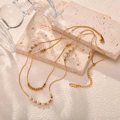Trend Elegant Imitation Pearl Bead Double Layer Stacking Necklace for Women Stainless alternate view