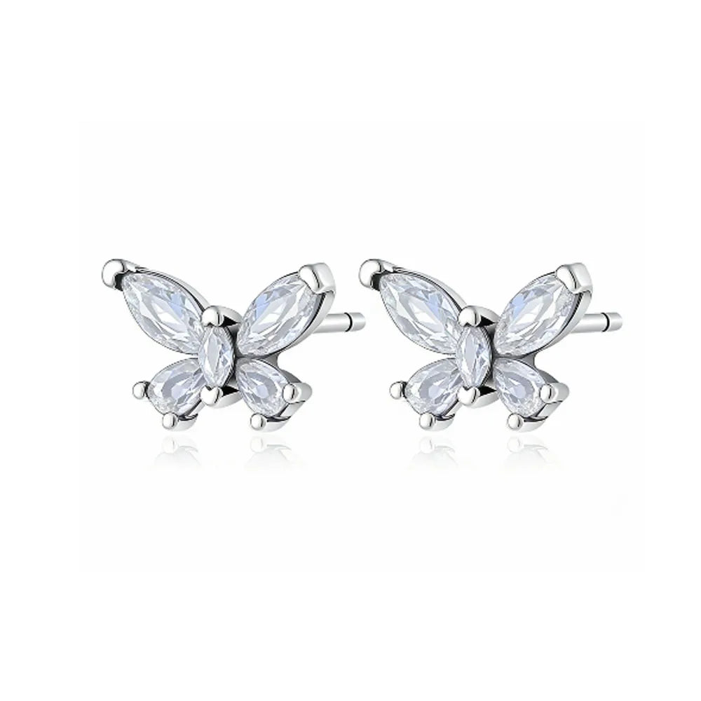 925 Silver Heart and Butterfly Stud Earrings | Elegant Fine Jewelry Gift for Women lifestyle view